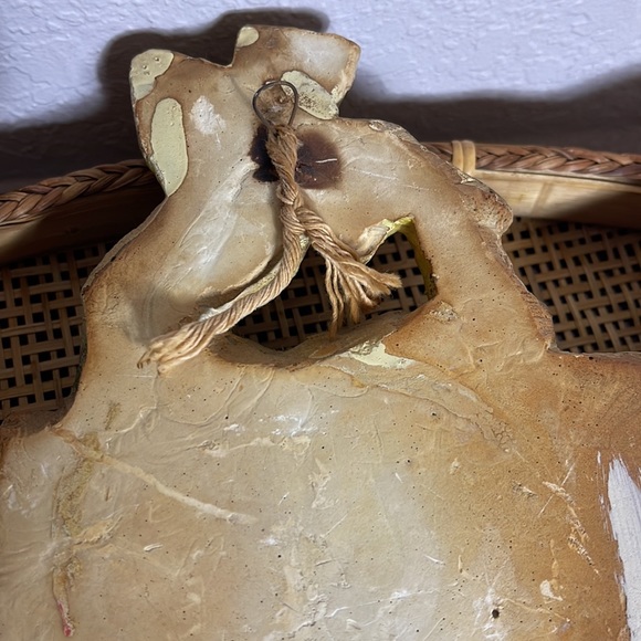 MCM Vintage Chalk-ware Floral Basket Trio Shades of Brown, Yellow, Red, Green - Picture 7 of 8